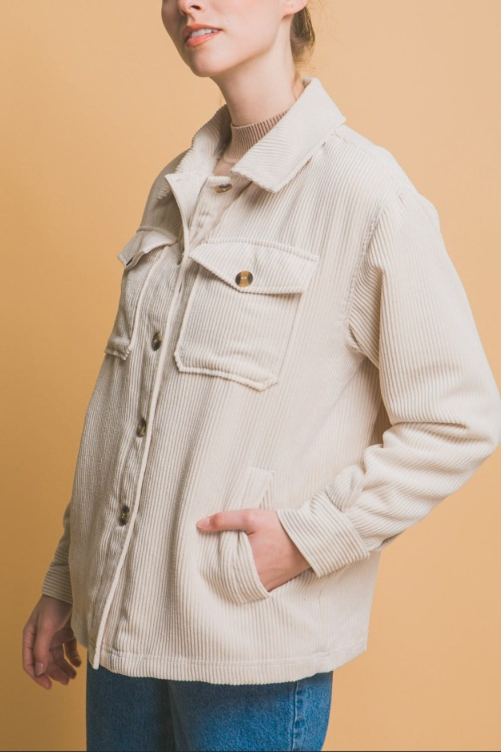 Corduroy Button Up Jacket with Sherpa Inside in Cream Southern Soul Collectives