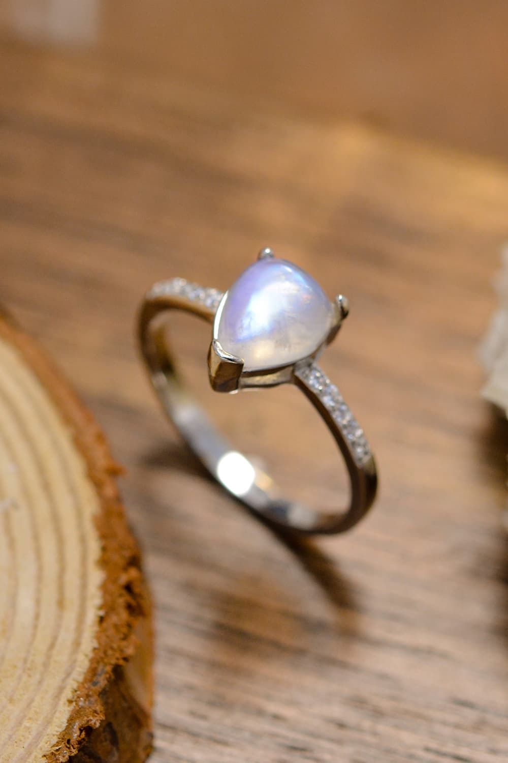 High Quality Natural Moonstone Teardrop Side Stone Ring Southern Soul Collectives