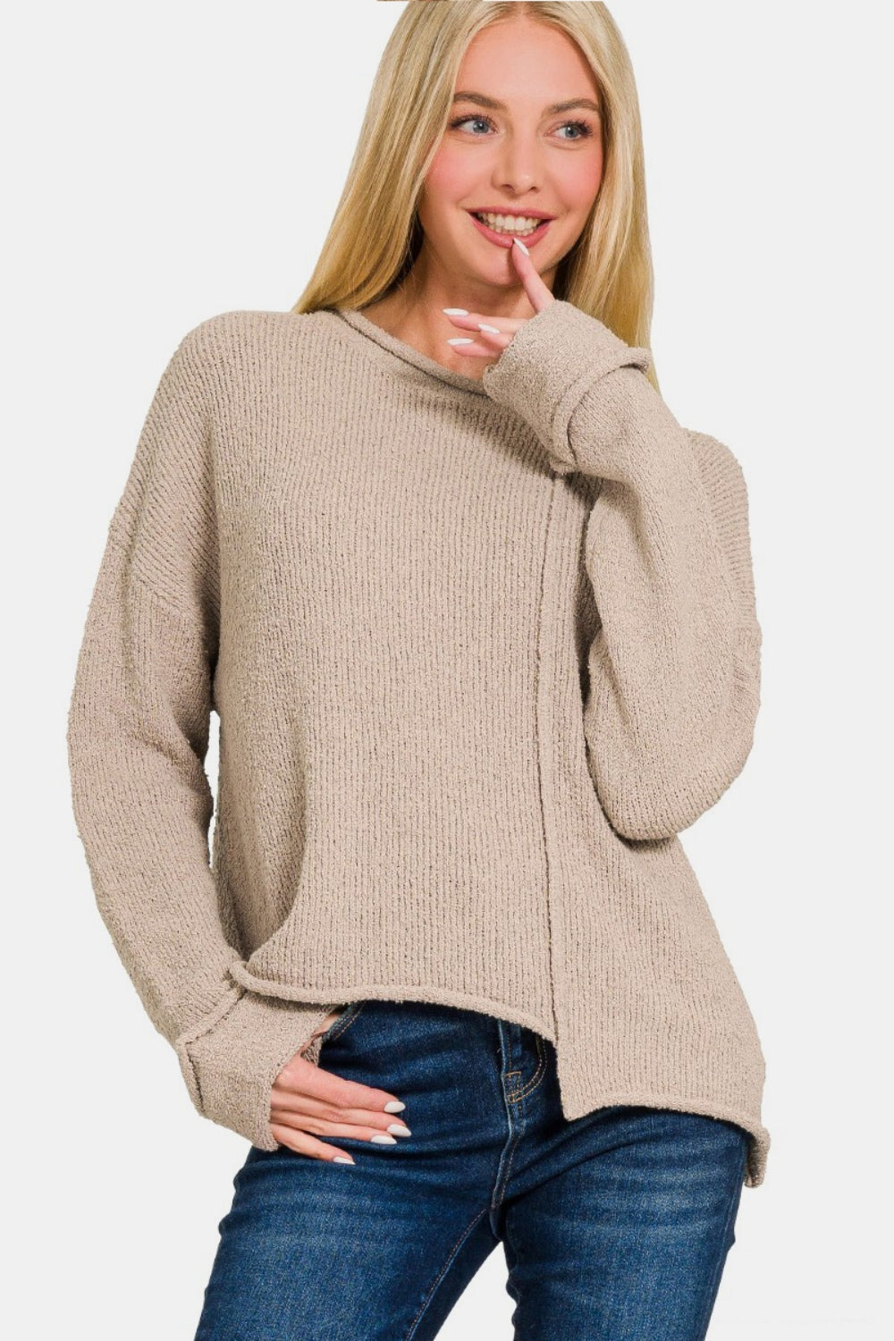 Zenana Asymmetric Hem Drop Shoulder Sweater Southern Soul Collectives