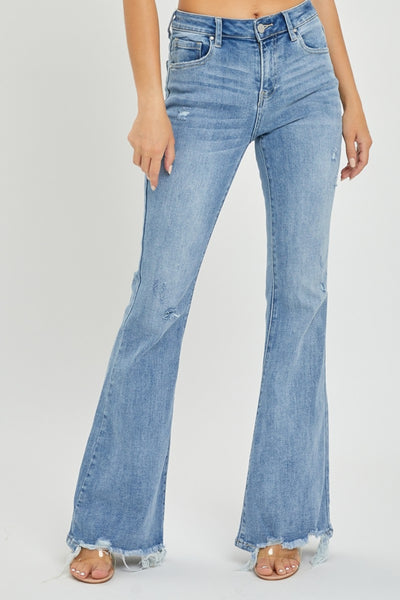 Risen High Rise Frayed Hem Flare Jeans Southern Soul Collectives