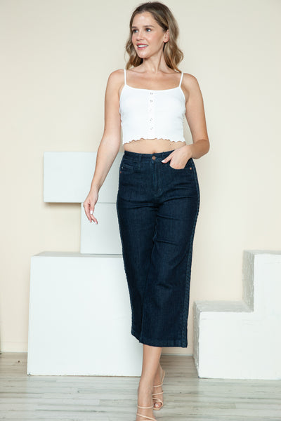 Judy Blue Side Seam Braid Detail Crop Wide Leg Jeans Southern Soul Collectives