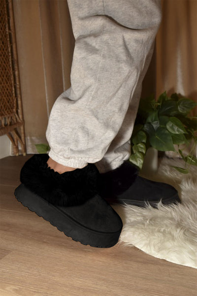 Faux-Fur Platform Slip On Booties in Black Southern Soul Collectives