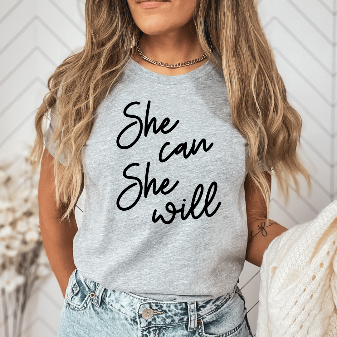 She Can She Will Graphic T-shirt and Sweatshirt in Multiple Colors - Southern Soul Collectives