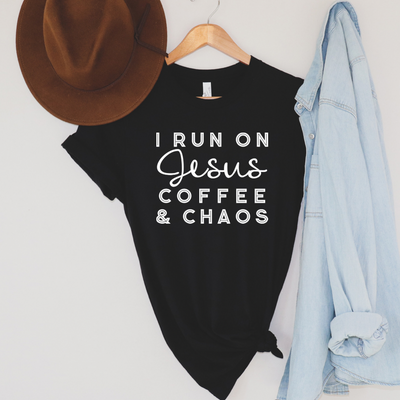 I Run on Jesus Coffee and Chaos Graphic T-shirt - Southern Soul Collectives