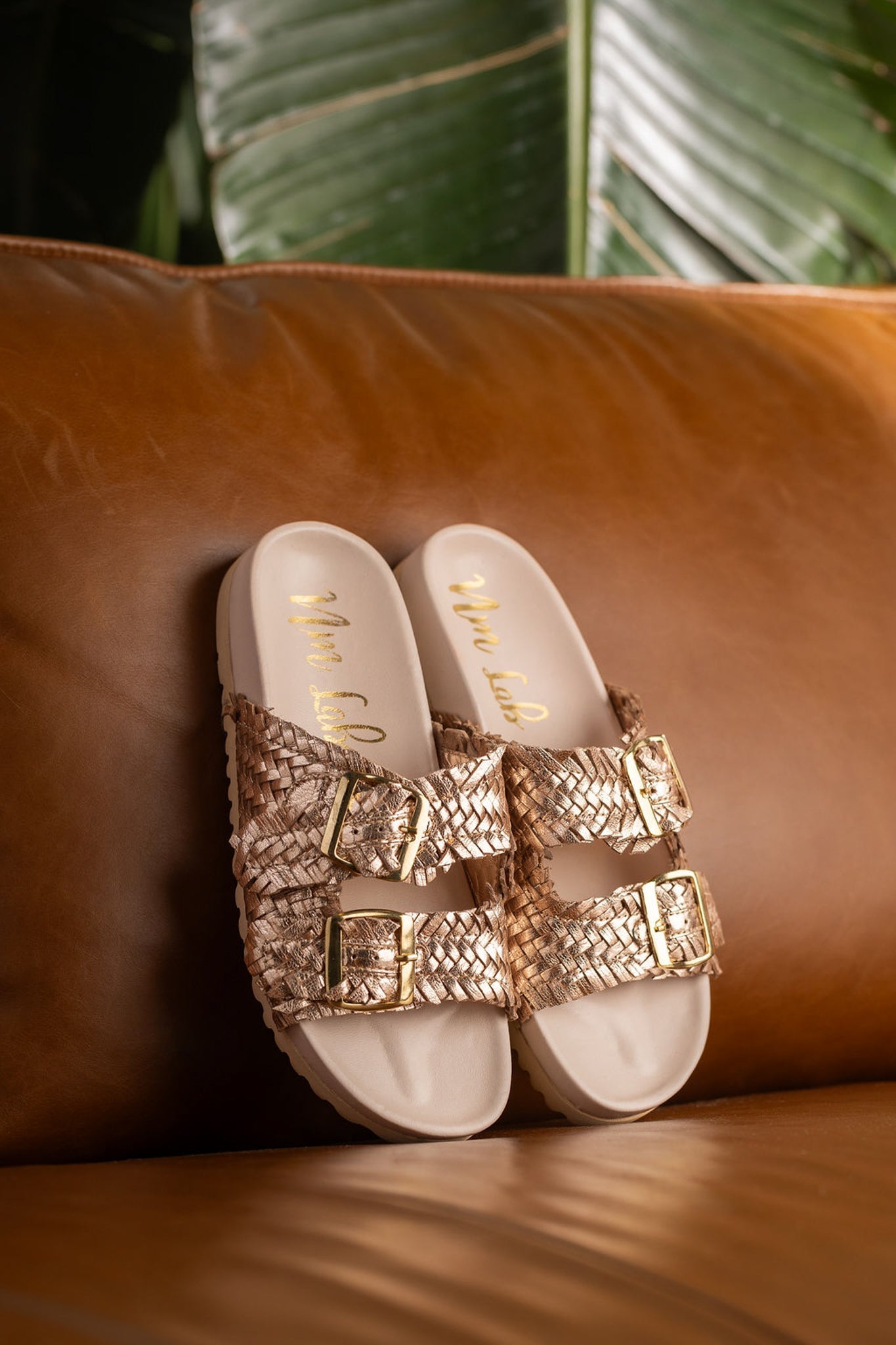 Intertwine Dual Woven Strap Slide in Champagne Southern Soul Collectives