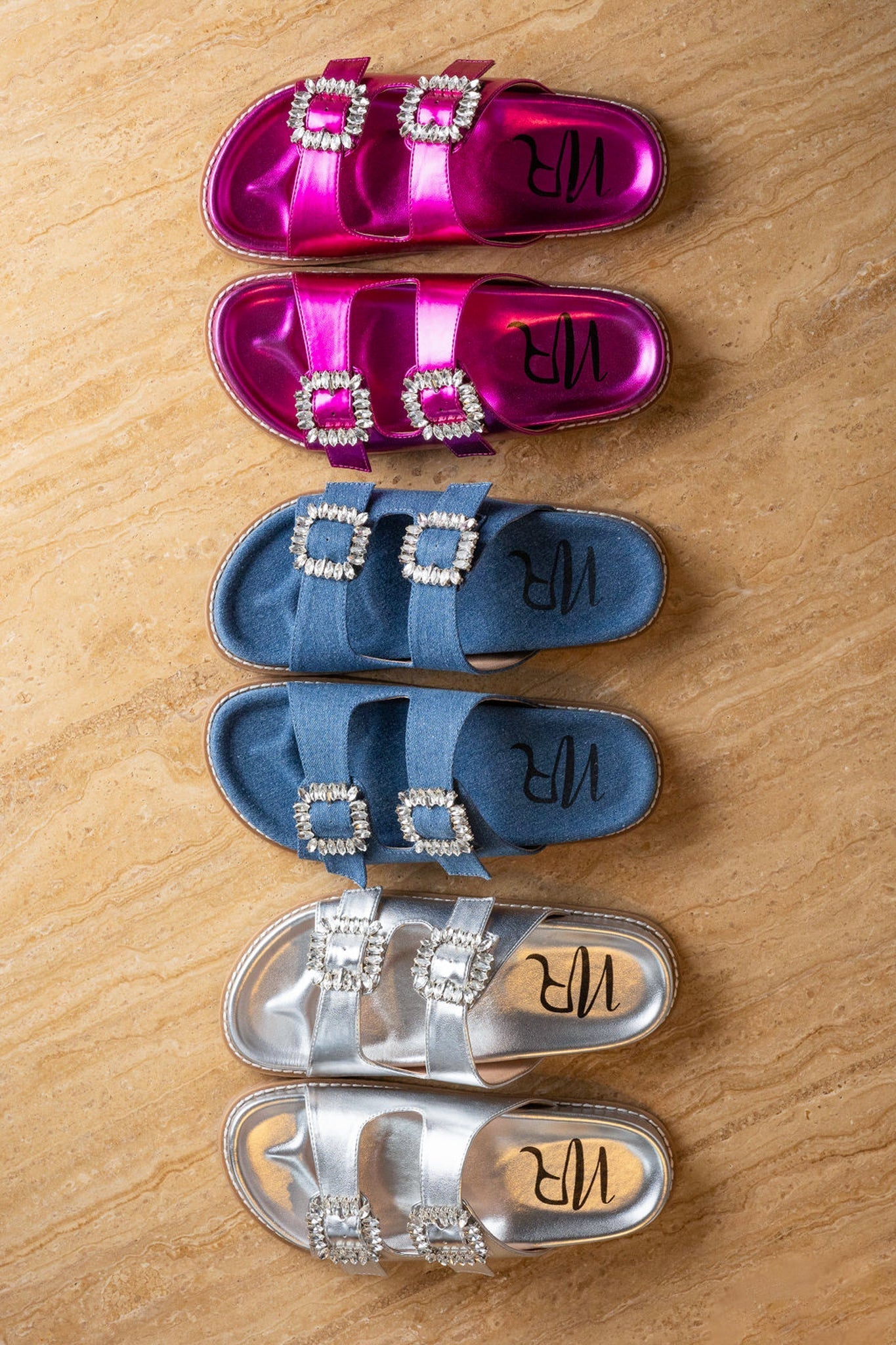 Stellar Rhinestone Buckle Slides in Fuschia Southern Soul Collectives