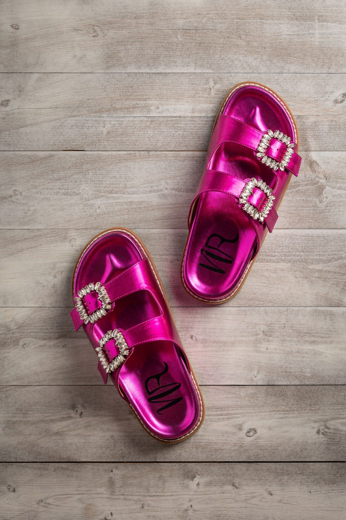 Stellar Rhinestone Buckle Slides in Fuschia Southern Soul Collectives