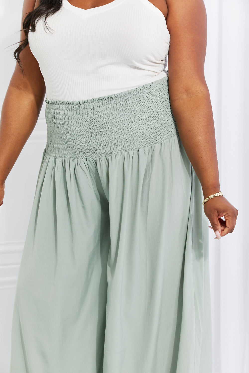 Beautiful You Smocked Palazzo Pants in Sage  Southern Soul Collectives 