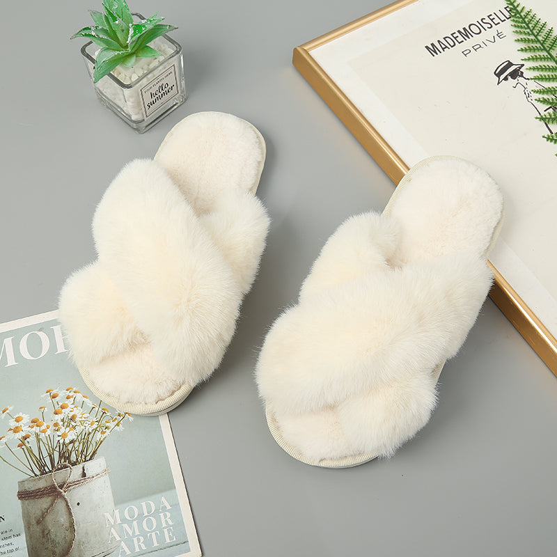 Faux Fur Crisscross Strap Slippers  Southern Soul Collectives 