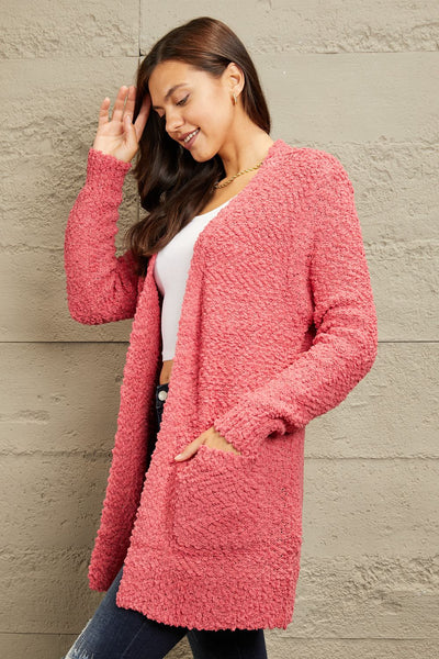 Zenana Falling For You Open Front Popcorn Cardigan in Strawberry  Southern Soul Collectives 