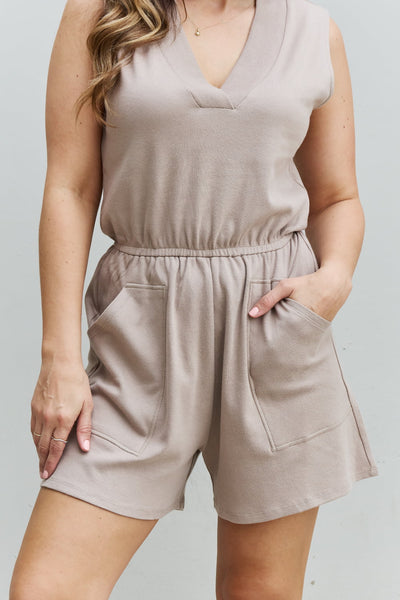 Zenana Forever Yours V-Neck Sleeveless Romper in Sand  Southern Soul Collectives 