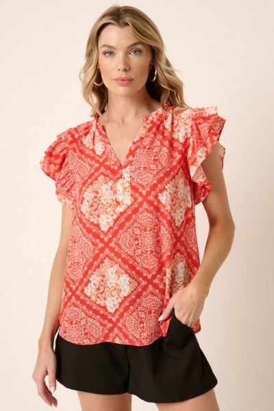 Mittoshop Red Printed Butterfly Sleeve Blouse  Southern Soul Collectives 