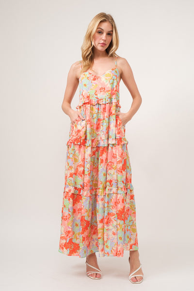 Floral Ruffled Tiered V Neck Maxi Cami Dress Southern Soul Collectives