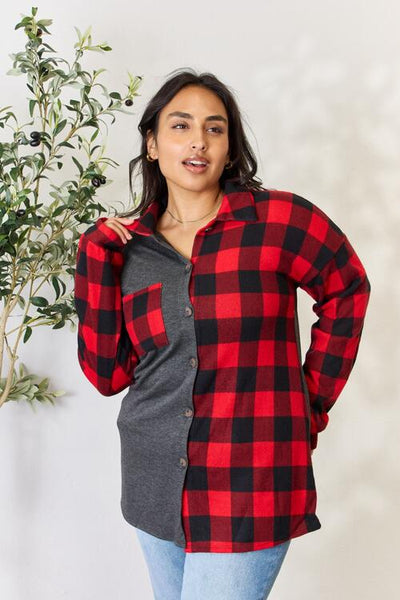 Plaid Button Down Shacket in Red and Black  Southern Soul Collectives