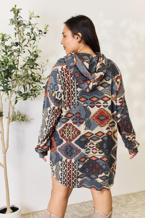 Multi-Color Printed Button Up Hooded Jacket Mini Dress  Southern Soul Collectives