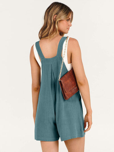 Pocketed Square Neck Wide Strap Romper  Southern Soul Collectives