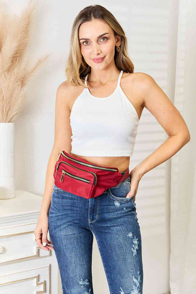 Triple Pocket Nylon Fanny Pack Crossbody in Red - Southern Soul Collectives