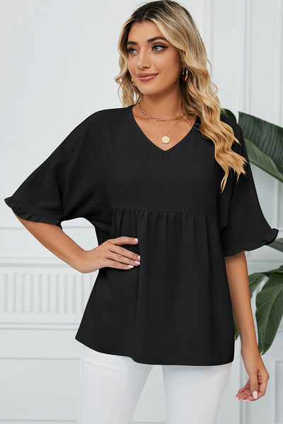 Peplum V-Neck Half Sleeve T-Shirt Southern Soul Collectives