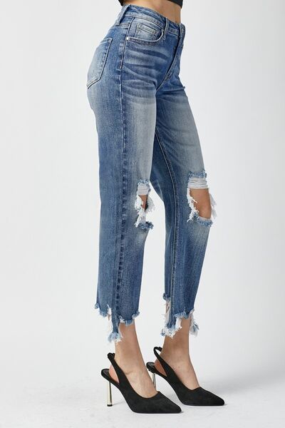 RISEN High Waist Distressed Frayed Hem Cropped Straight Jeans  Southern Soul Collectives