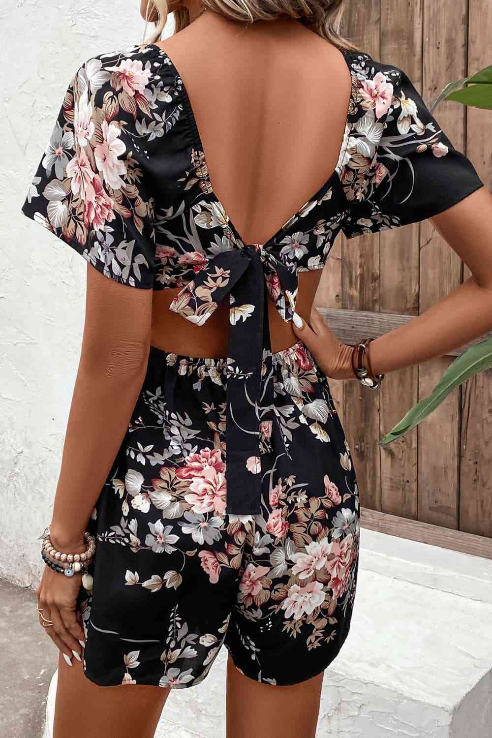 Floral Cutout Tie Back Romper  Southern Soul Collectives