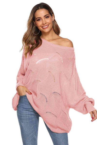 Round Neck Long Sleeve Openwork Sweater  Southern Soul Collectives