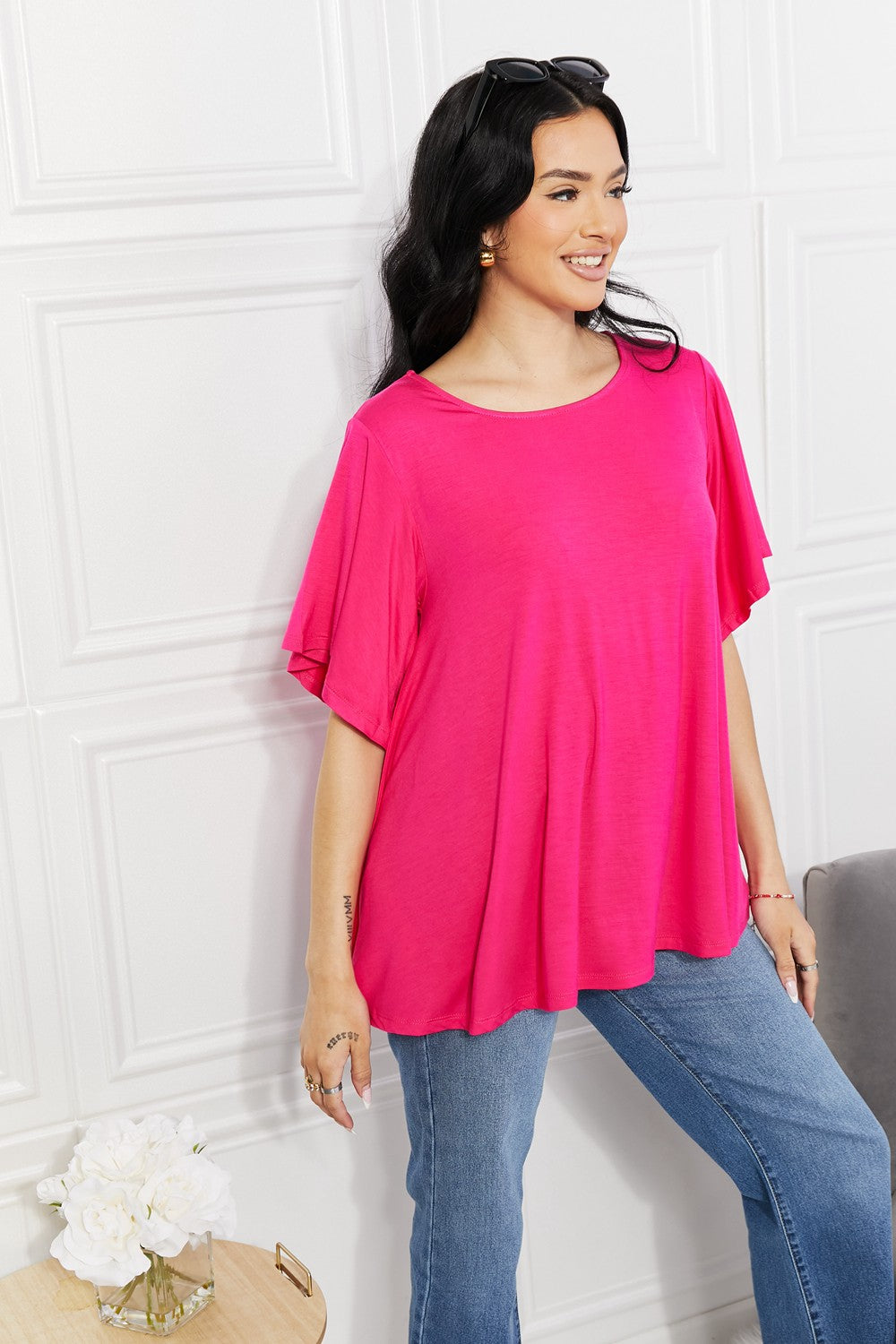 More Than Words Flutter Sleeve Top in Hot Pink  Southern Soul Collectives 