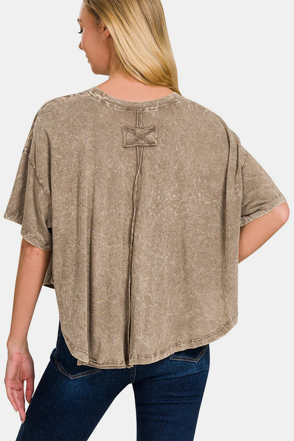 Zenana Washed Round Neck Drop Shoulder Cropped T-Shirt Southern Soul Collectives
