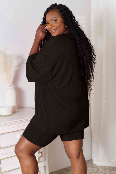 Basic Bae Full Size Soft Rayon Three-Quarter Sleeve Top and Shorts Set  Southern Soul Collectives