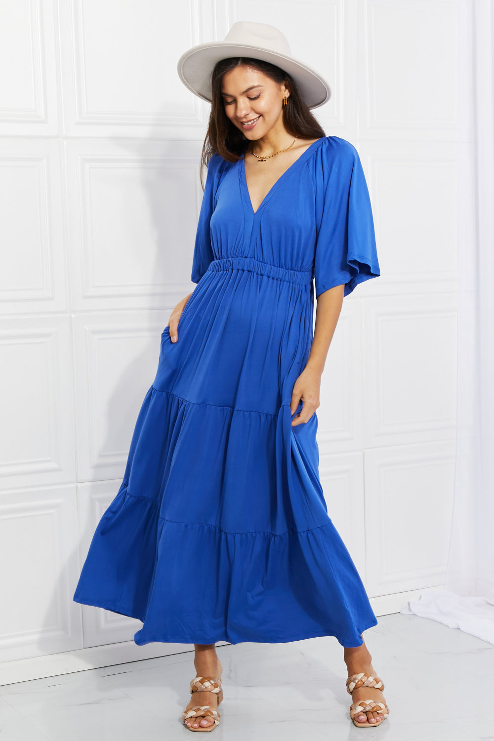 My Muse Flare Sleeve Tiered Maxi Dress in Colbalt Blue  Southern Soul Collectives 