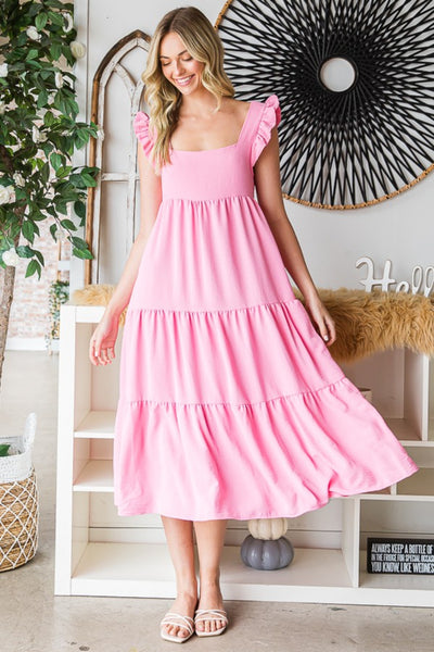 Bubblegum Dreams Ruffled Sleeveless Tiered Midi Dress Southern Soul Collectives