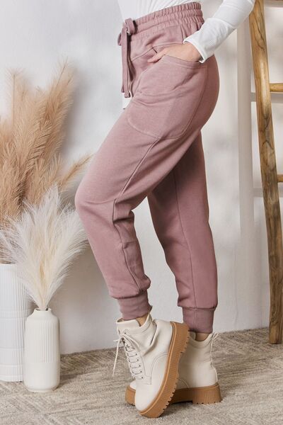 Drawstring Pocketed Joggers in Rosy Brown  Southern Soul Collectives