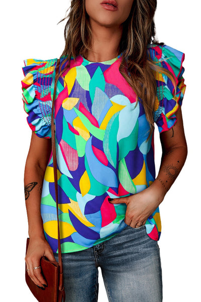 Printed Round Neck Butterfly Sleeve Top  Southern Soul Collectives 