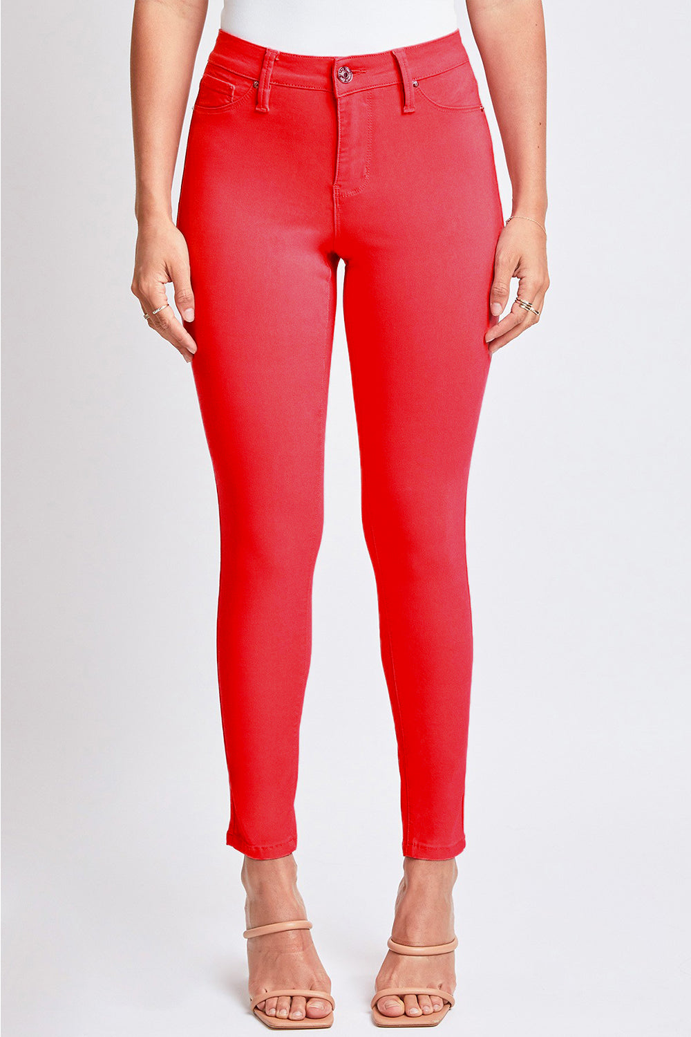 YMI Jeanswear Ultimate Hyperstretch Mid-Rise Skinny Pants in Ruby Red Southern Soul Collectives