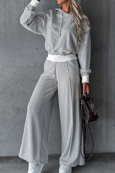 Dropped Shoulder Hooded Top and Drawstring Pants Set  Southern Soul Collectives