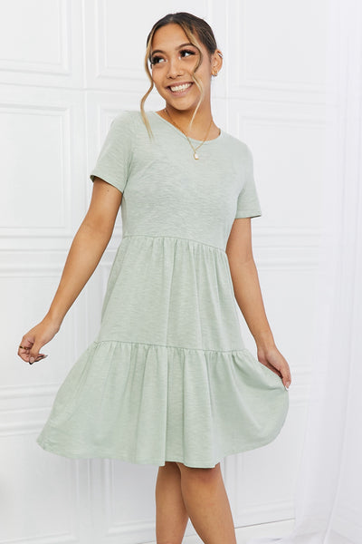 Short Sleeve Round Neck Tiered Tee Dress in Sage  Southern Soul Collectives 