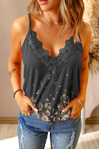 Floral Lace Trim Scalloped Plunge Cami  Southern Soul Collectives 