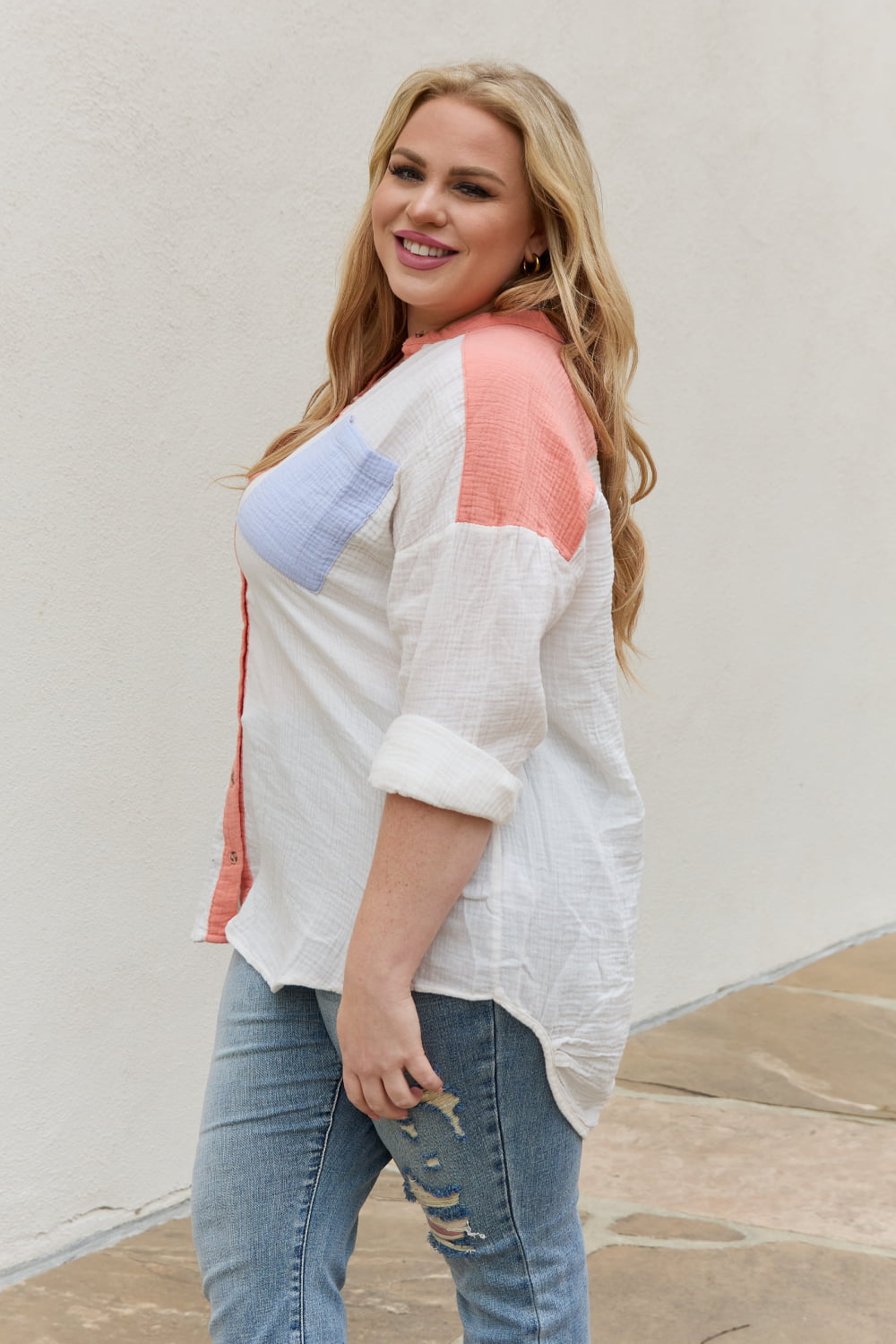 Color Block Woven Button Down Top  Southern Soul Collectives 