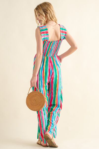Multi-Color Striped Smocked Sleeveless Jumpsuit  Southern Soul Collectives