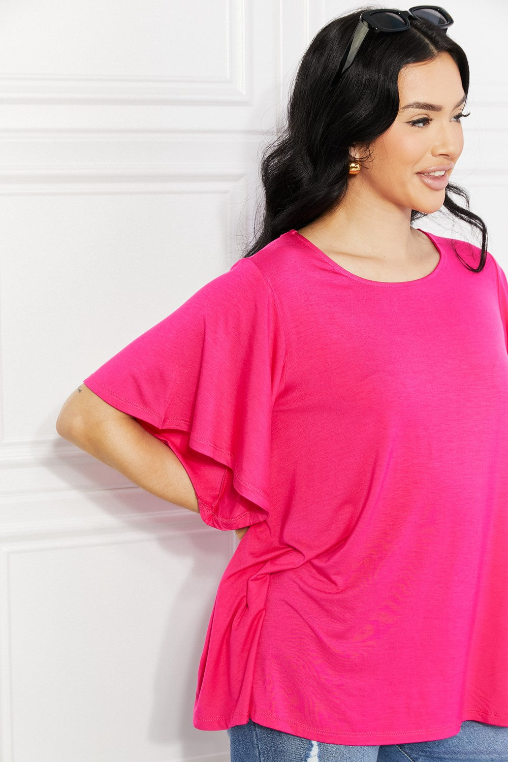 More Than Words Flutter Sleeve Top in Hot Pink  Southern Soul Collectives 