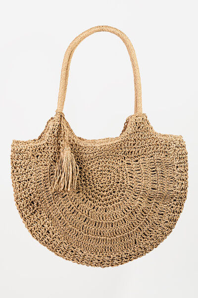 Half Moon Straw Braided Tote Bag with Tassel  Southern Soul Collectives