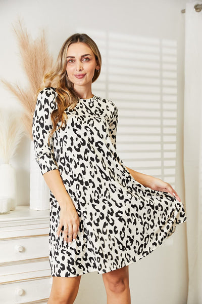 Wild Side Leopard Three-Quarter Sleeve Dress with Pockets  Southern Soul Collectives 
