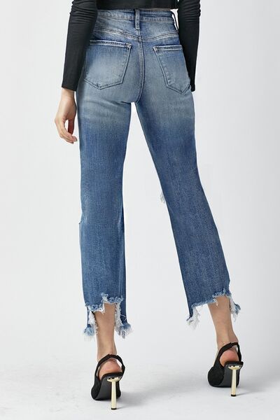 RISEN High Waist Distressed Frayed Hem Cropped Straight Jeans  Southern Soul Collectives