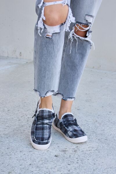 Black Plaid Plush Slip On Flat Sneakers  Southern Soul Collectives