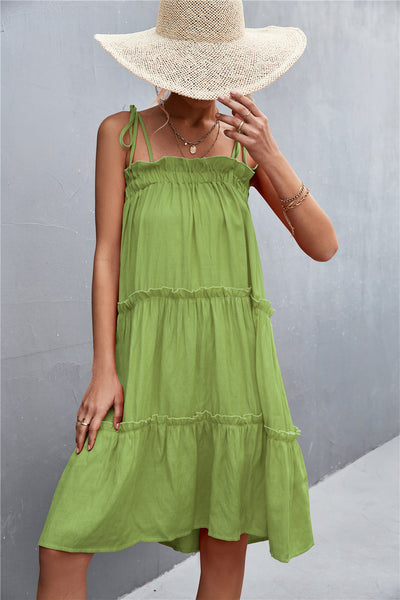 Tie-Shoulder Frill Trim Sleeveless Dress  Southern Soul Collectives 