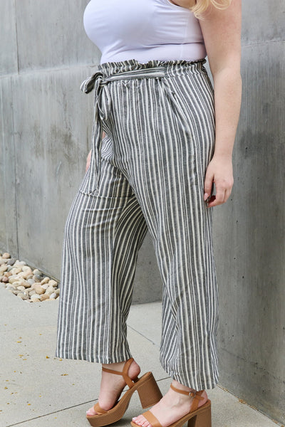 Heimish Find Your Path Full Size Paperbag Waist Striped Culotte Pants  Southern Soul Collectives 