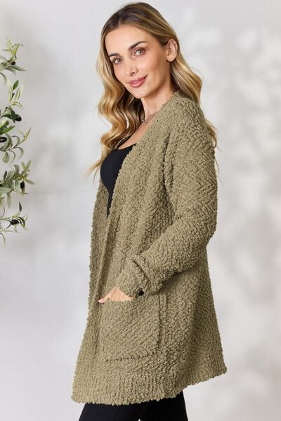 Zenana Falling For You Full Size Open Front Popcorn Cardigan  Southern Soul Collectives
