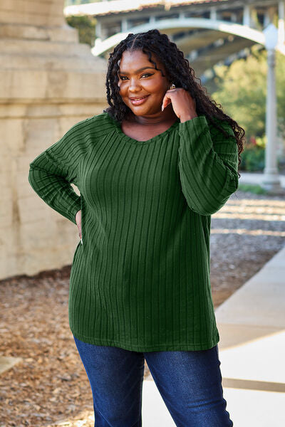 Basic Bae Full Size Ribbed Round Neck Long Sleeve Knit Top  Southern Soul Collectives