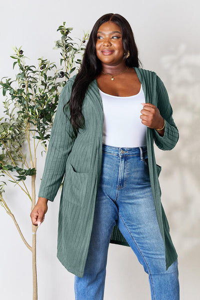 Basics Ribbed Open Front Long Sleeve Hooded Cardigan with Pockets in Multiple Colors  Southern Soul Collectives