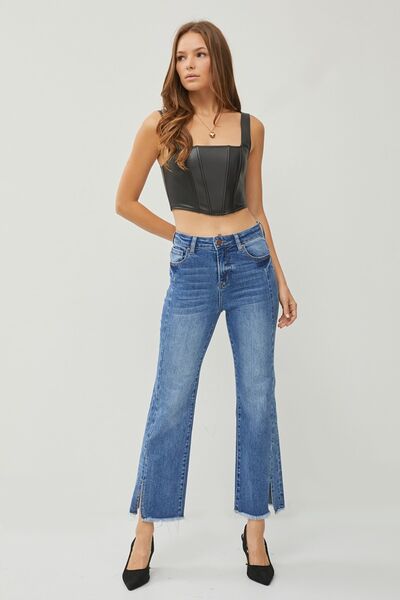 RISEN High Waist Raw Hem Slit Straight Jeans  Southern Soul Collectives