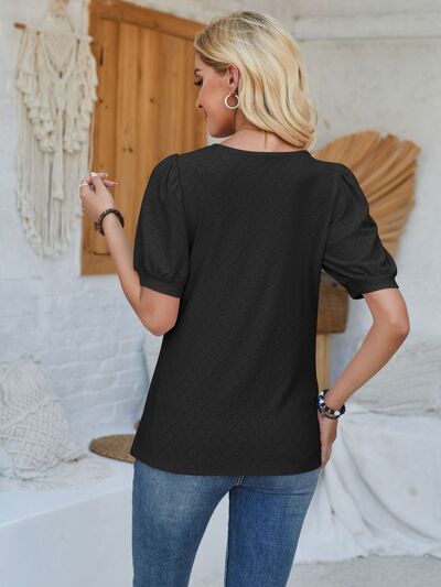 Eyelet Asymmetrical Neck Short Sleeve Top in Multiple Colors  Southern Soul Collectives